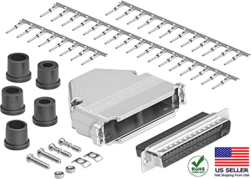 DB37 Crimp Male Connector complete bundle DIY Kit includes connector, housing, male crimp pin, strain relief grommets and screws.