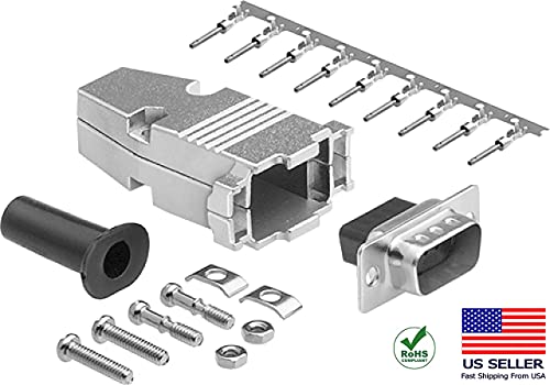 DB9 Crimp Male Connector complete bundle DIY Kit includes connector, housing, crimp pin, strain relief grommets and screws