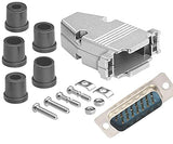  DB15 solder male connector complete bundle DIY kit includes connector, housing, strain relief grommets and screws.