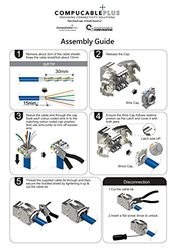 CAT.8 Ethernet Connectors RJ45 Toolless Shielded Keystone Jack, 2 PCS/Pack