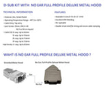 D-Sub Kit with No Ear Full Profile Metal Hood Technical Information and Features. What is no ear full profile deluxe metal hood? Image points out ear and no ear.  