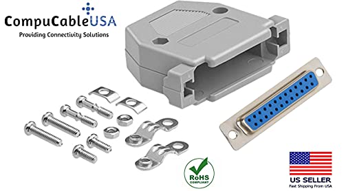 DB25 Solder Female Connector complete bundle DIY Kit includes connector, plastic hood and screws.