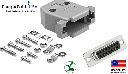 DB15 Solder Female Connector complete bundle DIY Kit includes connector, plastic hood and screws.