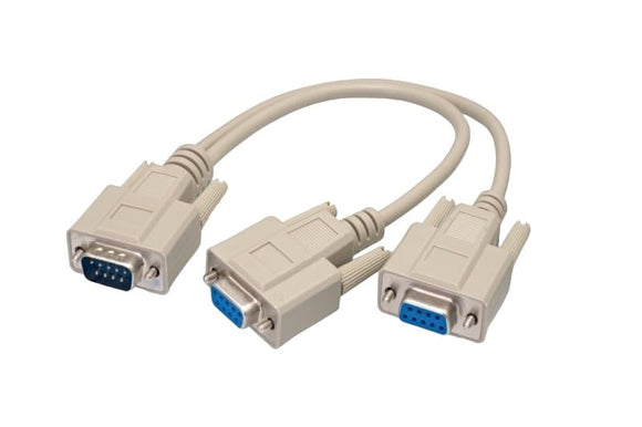 CompuCablePlusUSA.com RS-232 Serial Cable Splitter Y Cable, Shielded, Molded, Beige (One DB9 Male to Two DB9 Female).