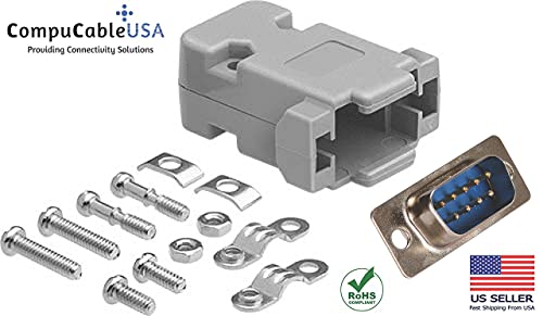 DB9 Solder Male Connector complete bundle DIY Kit includes connector, plastic hood and screws.