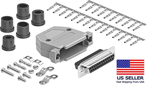 DB15 Crimp Female Connector complete bundle DIY Kit includes connector, hood, female crimp pin, strain relief grommet and screws.