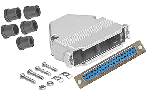 DB37 solder female connector complete bundle DIY kit includes connector, housing, strain relief grommets and screws.