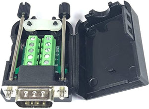 DB9 Male D-Sub Solderless Breakout Terminal Block Connector with Case and Thumb Screws Complete Bundle DIY Kit.