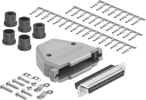 DB37 Crimp Female Connector complete bundle DIY Kit includes connector, hood, female crimp pin, strain relief grommet and screws.