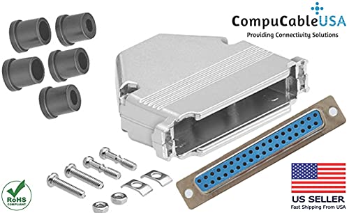 DB37 solder female connector complete bundle DIY kit includes connector, housing, strain relief grommets and screws.