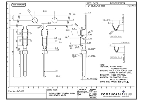 High Density D-Sub Crimp Pins, 50 PCS/Pack. (High Density Male)