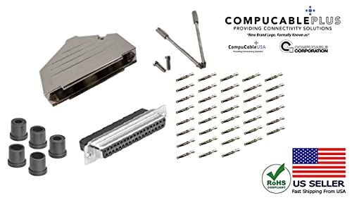 Female DB37 Crimp Type DIY Kit. Complete Bundle DIY Kit Includes D-Sub Crimp Connector, Crimp Pins, Deluxe No-Ear, Full Profile Metal Housing, Strain Relief Grommet, and Screws.