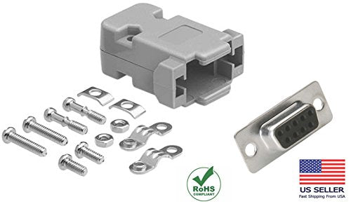 DB9 Solder Female Connector complete bundle DIY Kit includes connector, plastic hood and screws.