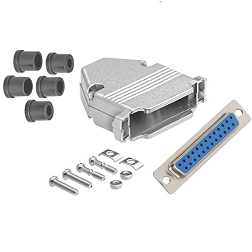 DB25 solder female connector complete bundle DIY kit includes connector, housing, strain relief grommets and screws.