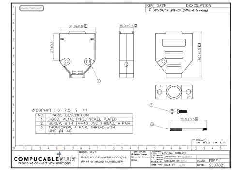 High Density DB15 No Ear, Full Profile Deluxe Metal Hood Spec.