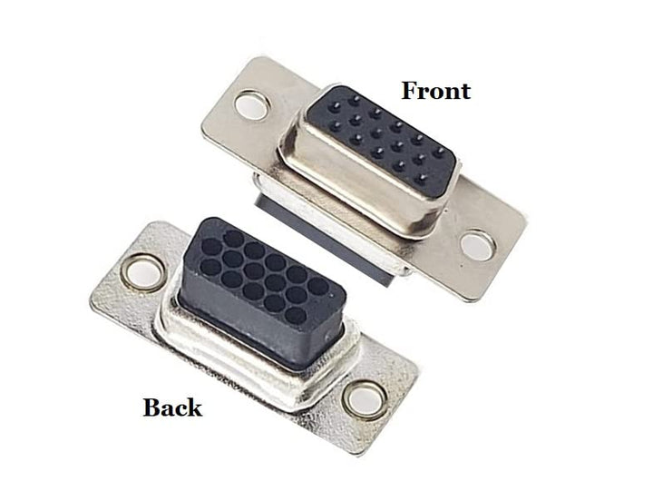 High Density 15 Pin D-Sub Crimp Type Female Connector Front and Back Images.
