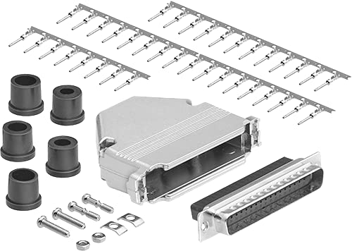 DB37 Crimp Male Connector complete bundle DIY Kit includes connector, housing, male crimp pin, strain relief grommets and screws.