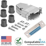 DB15 solder female connector complete bundle DIY kit includes connector, housing, strain relief grommets and screws.