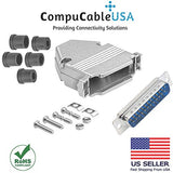  DB25 solder male connector complete bundle DIY kit includes connector, housing, strain relief grommets and screws.
