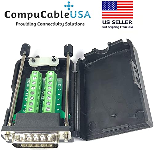 DB15 Male D-Sub Solderless Breakout Terminal Block Connector with Case and Thumb Screws Complete Bundle DIY Kit.