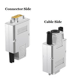 Compucableplususa.com High Density DB15 Solderless Type Shielded Metal Hood Solder Free Breakout Connector RS232 D-SUB Serial Adapter (High Density DB15, Male) Connector Side and Cable Side images.