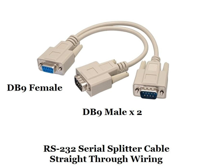 RS-232 Serial Cable Splitter Y Cable, Shielded, Molded, Beige, 10.5 inches (including connectors) (DB9 Female x 1 to DB9 Male x 2)