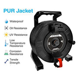 CompuCablePlus CAT6A S/FTP Indoor/Outdoor IP67 Waterproof Retractable Shielded Ethernet Network Cable Mobile Extension Reel, Female to Female, 150FT, Black. IP67 Waterproof, Oil Resistance, UV Resistance, Low Temperature Resistance, Corrosion Resistance, Tensile Strength. 