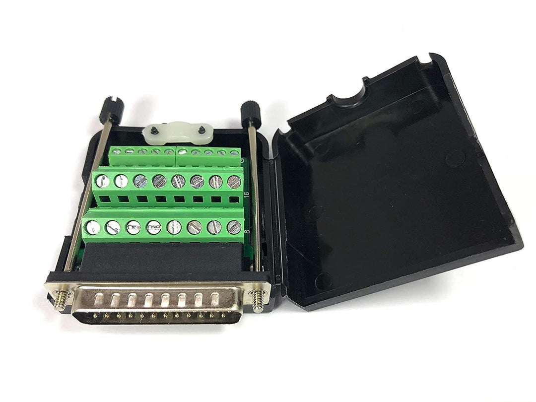 DB25 Male D-Sub Solderless Breakout Terminal Block Connector with Case and Thumb Screws Complete Bundle DIY Kit.