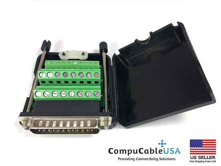 DB25 Male D-Sub Solderless Breakout Terminal Block Connector with Case and Thumb Screws Complete Bundle DIY Kit.