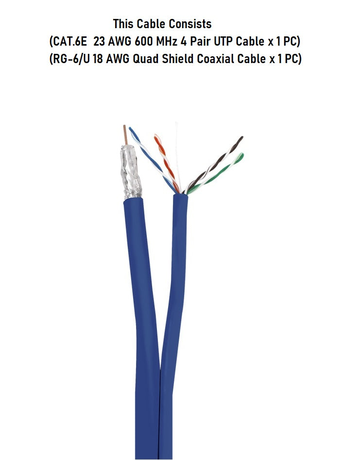 2 in 1 Multiple Conductor Cable - CAT.6 Type 1 : [CAT.6 Ethernet x 1 PC] + [RG-6/U Quad Shield Coaxial Cable x 1 PC] - Multimedia 2 in 1 Combination Cable