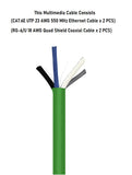 4 in 1 Multiple Conductor Cable CAT.6 Type 2 : [CAT.6 Ethernet x 2 PCS] + [RG-6/U Quad Shield Coaxial Cable x 2 PCS] - Multimedia 4 in 1 Combination Cable