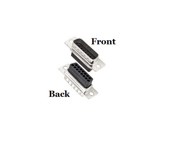 DB15 Male Crimp Connector Front and Back Views.