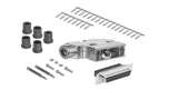 DB25 crimp female connector complete bundle DIY kit includes connector, right angle hood, female crimp pin, strain relief grommets and screws.
