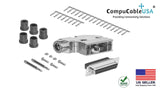DB25 crimp female connector complete bundle DIY kit includes connector, right angle hood, female crimp pin, strain relief grommets and screws.