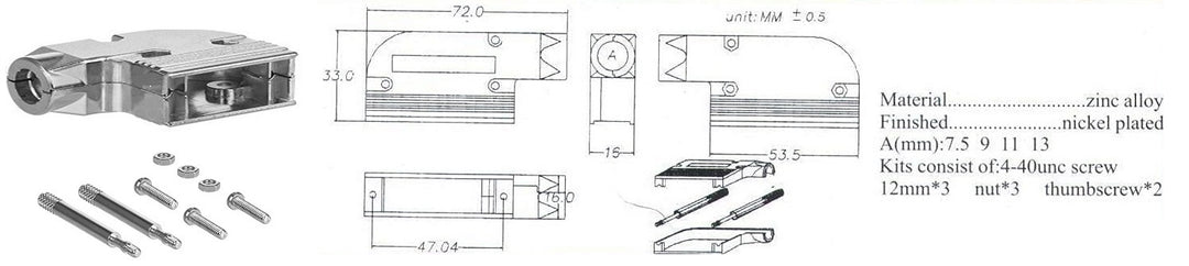 DB25 Male Metal Elbow Hood and Screws.