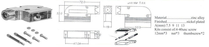 DB25 Male Metal Elbow Hood and Screws.