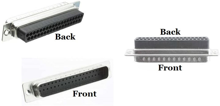 DB37 Male  Crimp Connector Front and Back views.