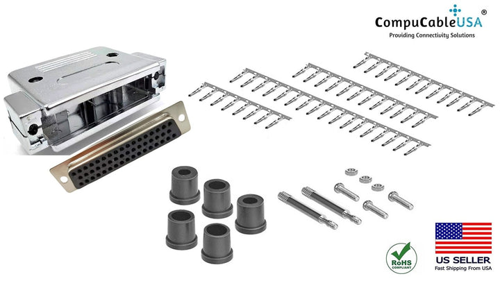 DB50 Crimp Female Connector complete bundle DIY Kit includes connector, silver metallic paint hood, female crimp pin, strain relief grommet and screws.