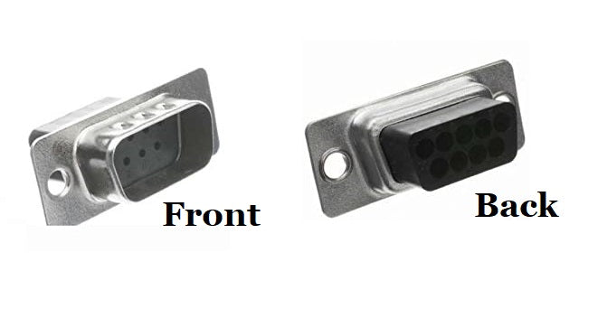 DB9 Male  Crimp Connector Front and Back views.