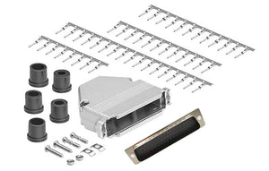 DB50 Crimp Male Connector complete bundle DIY Kit includes connector, housing, male crimp pin, strain relief grommets and screws.