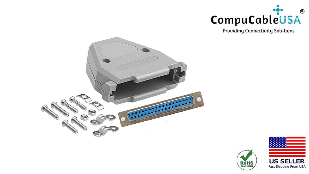 DB37 Solder Female Connector complete bundle DIY Kit includes connector, plastic hood and screws.