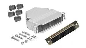 DB50 solder female connector complete bundle DIY kit includes connector, housing, strain relief grommets and screws.