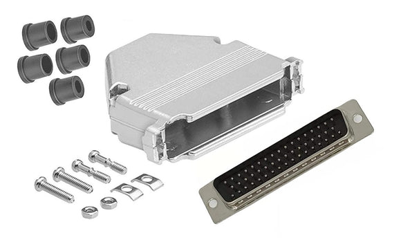  DB50 solder male connector complete bundle DIY kit includes connector, housing, strain relief grommets and screws.