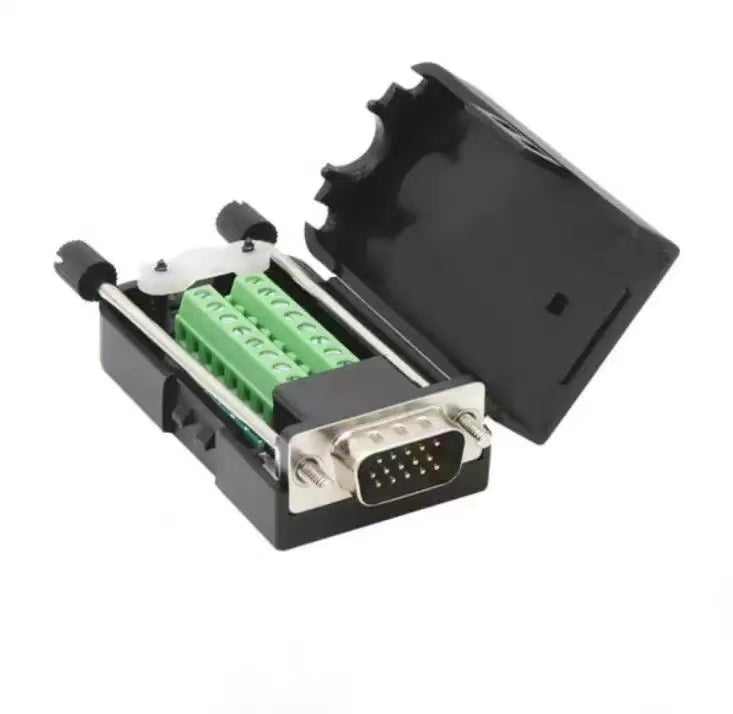 CompuCablePlusUSA.com D-Sub High Density 15 Pin Male VGA 3Row Solderless Breakout Terminal Block Connector with Case and Thumb Screws DIY Kit. 